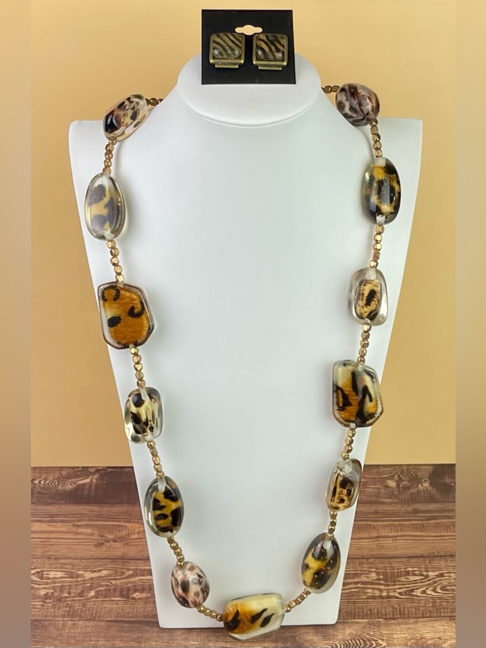 Chico's Safari Chic Animal Print Necklace & Earring Set